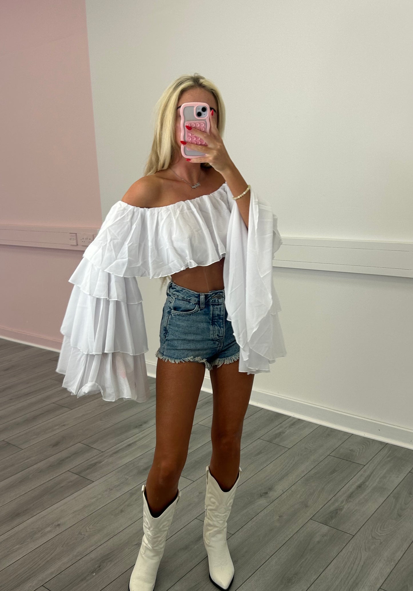 White chiffon layered top