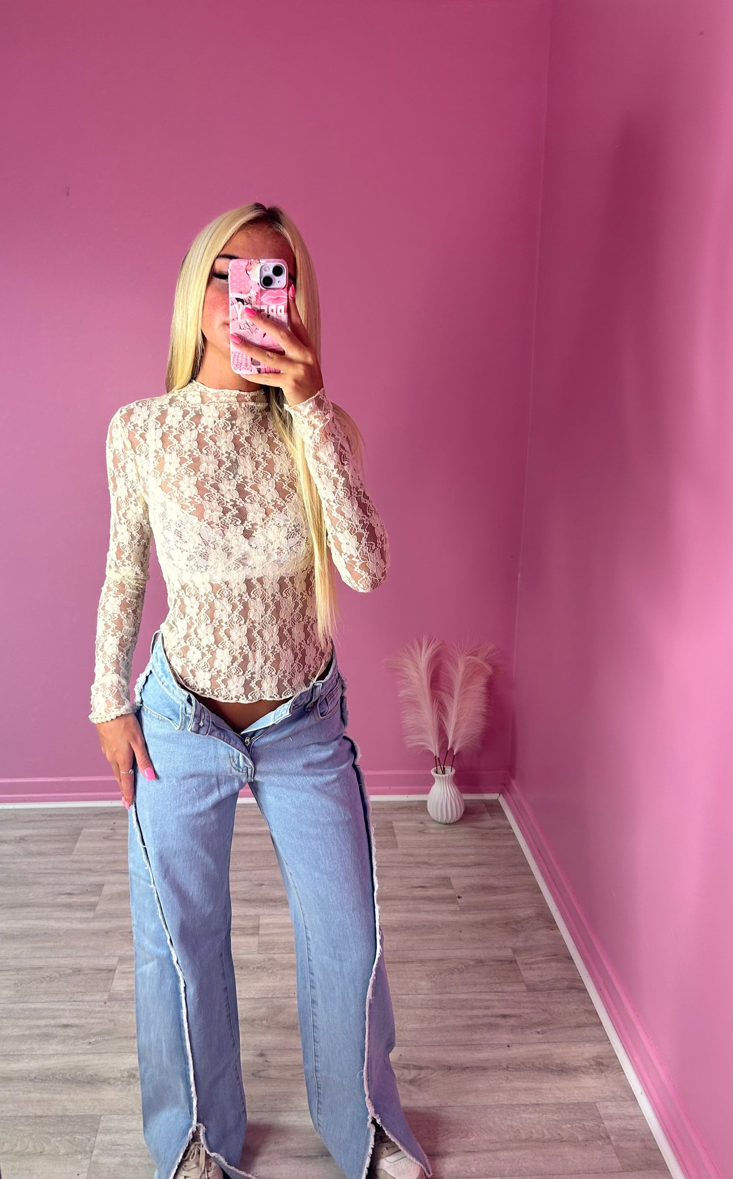 Off white lace long sleeve top