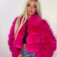 Pink Collar zip up faux fur coat