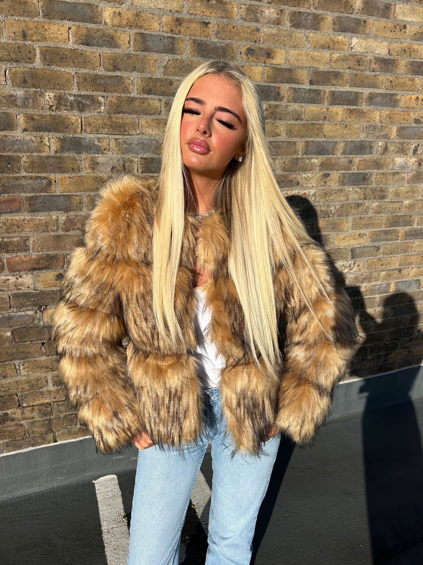 Raccoon Faux fur 3/4 sleeve coat