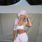 LIMITED EDITION HAND MADE AND DESIGNED IN HOUSE: ‘Charleen’ pink crop top and ruched flared bottoms