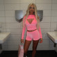LIMITED EDITION HAND MADE AND DESIGNED IN HOUSE: Pink velour three piece shorts set