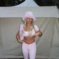 LIMITED EDITION HAND MADE AND DESIGNED IN HOUSE: ‘Charleen’ pink crop top and ruched flared bottoms