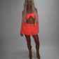 LIMITED EDITION HAND MADE AND DESIGNED IN HOUSE: Coral frilly Rara skirt top and sleeves three piece