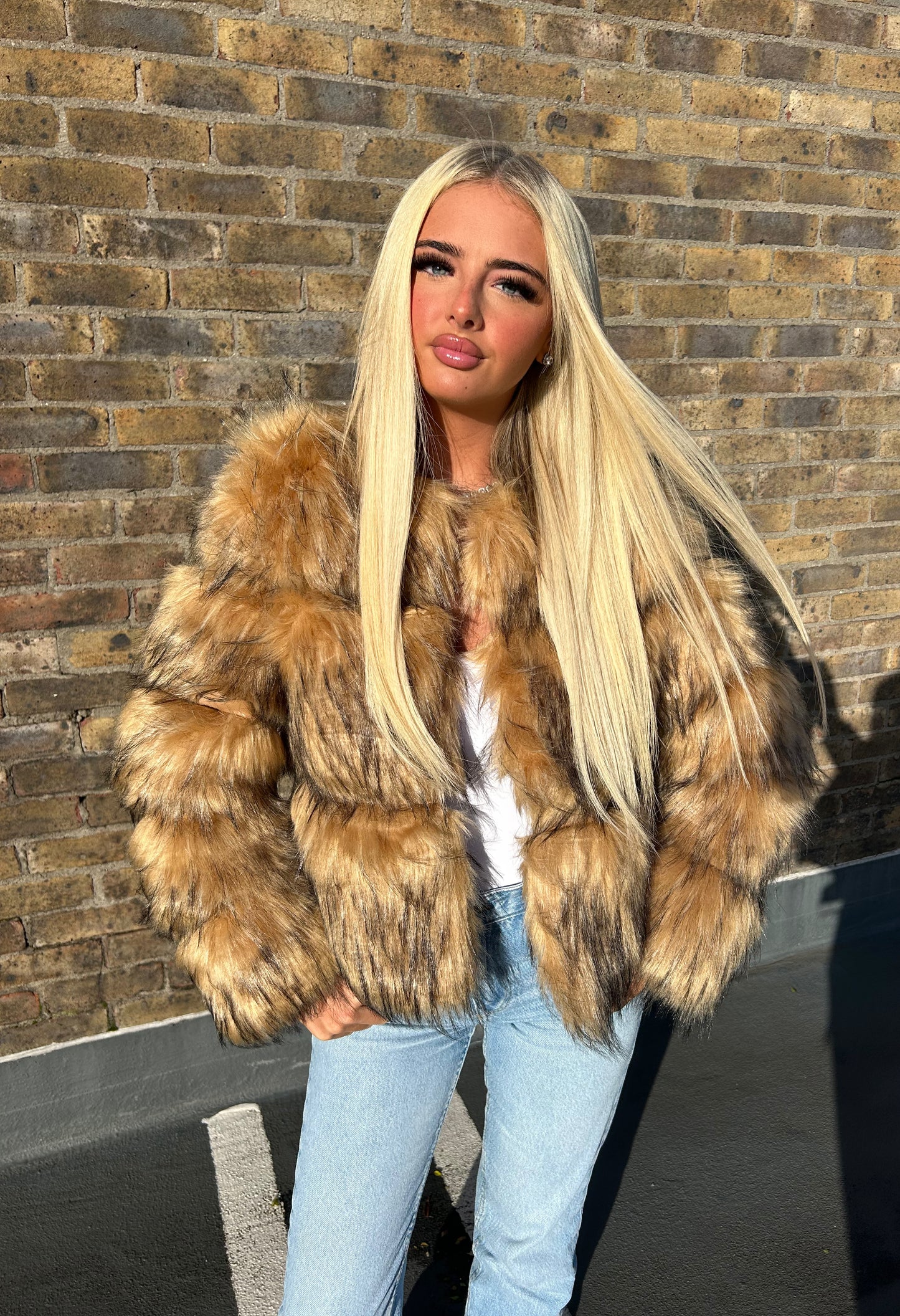 Raccoon Faux fur 3/4 sleeve coat