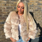Luxury Cream Faux fur 3/4 length sleeve fur coat