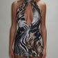 LIMITED EDITION HAND MADE AND DESIGNED IN HOUSE: Raeni Halter-neck mini dress