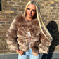Brown faux fur 3/4 sleeve coat