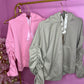 Pink ruched sleeve ribbon hoodie
