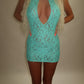 LIMITED EDITION HAND MADE AND DESIGNED IN HOUSE: ‘Aura’ blue lace dress
