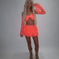 LIMITED EDITION HAND MADE AND DESIGNED IN HOUSE: Coral frilly Rara skirt top and sleeves three piece