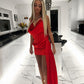 Red draped asymmetric sequins dress