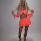 LIMITED EDITION HAND MADE AND DESIGNED IN HOUSE: Coral frilly Rara skirt top and sleeves three piece