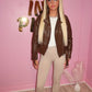 PU Brown belted biker jacket