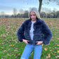 Luxury Dark charcoal grey NEW luxury faux fur coat 3/4 sleeve