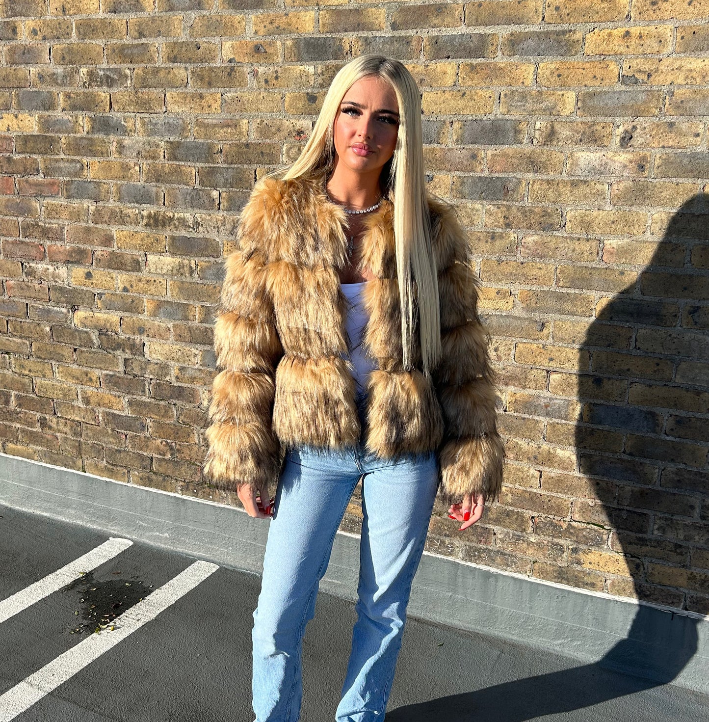 Raccoon Faux fur 3/4 sleeve coat