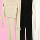Beige Off the shoulder knitted jumper and trousers set
