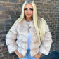 Luxury Cream Faux fur 3/4 length sleeve fur coat