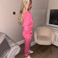Pink ruched sleeve tracksuit
