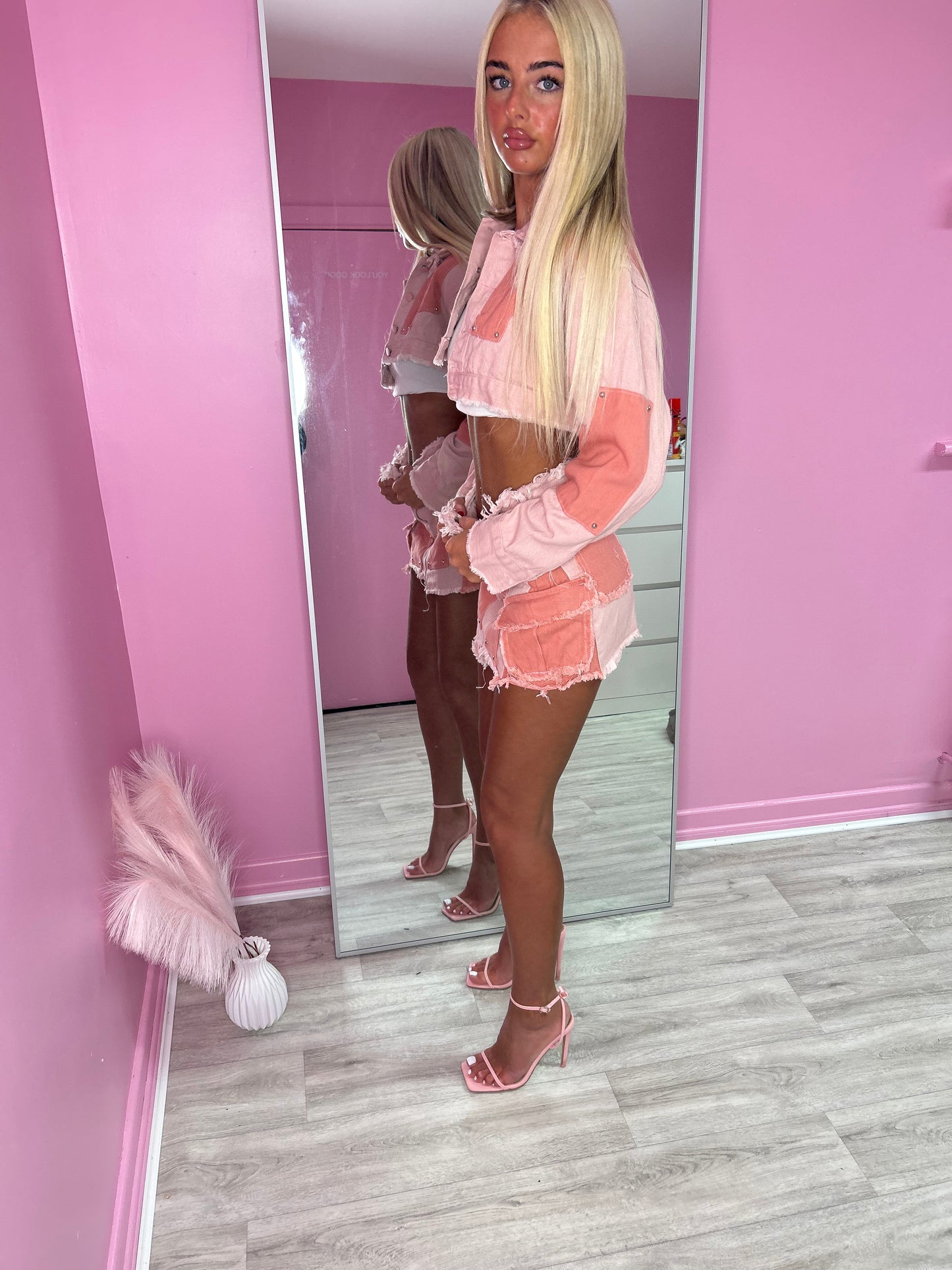 Deluxe Pink denim reworked skirt
