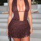 LIMITED EDITION HAND MADE AND DESIGNED IN HOUSE: Brown lace Lilly dress