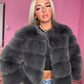 Dark charcoal grey NEW luxury faux fur coat 3/4 sleeve