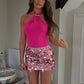 Fuchsia Halter Neck Bodysuit with gold buckle