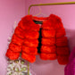 Red 3/4 sleeve Faux fur jacket