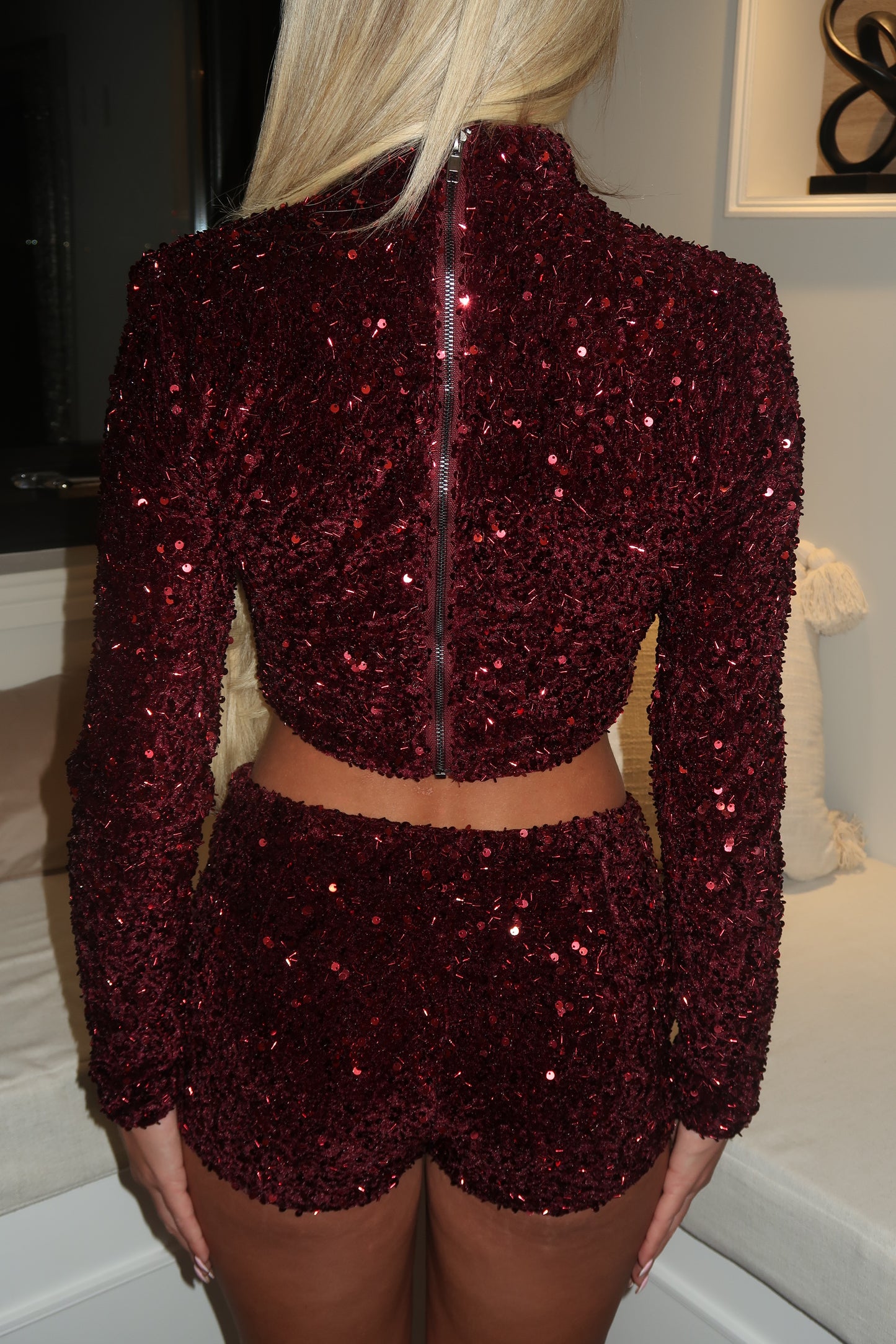 Burgundy sequins shorts