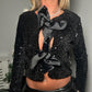 Black sequins bow blazer