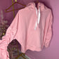 Pink ruched sleeve ribbon hoodie