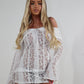 White lace mesh flared sleeve dress