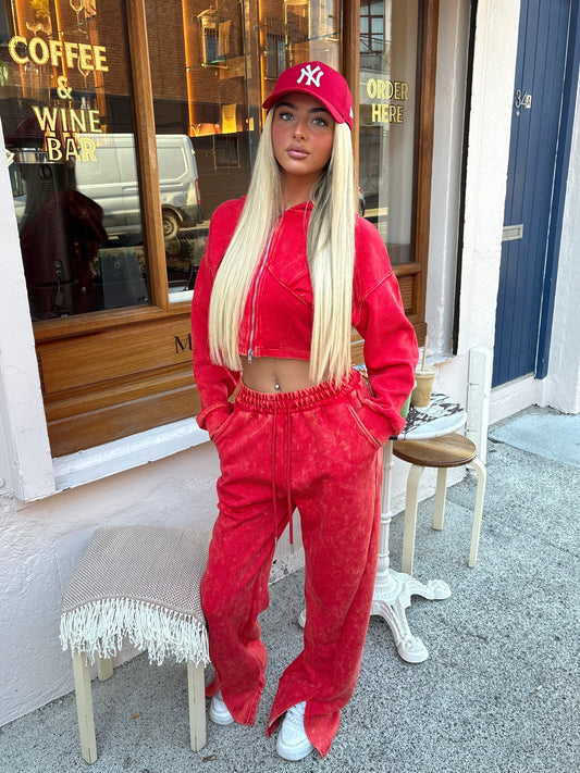 Red Acid wash wide leg tracksuit