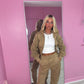 Taupe ruched sleeve tracksuit