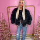 Dark charcoal grey NEW luxury faux fur coat 3/4 sleeve