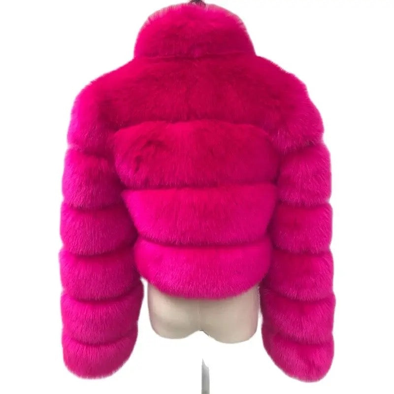 Pink Collar zip up faux fur coat