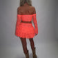 LIMITED EDITION HAND MADE AND DESIGNED IN HOUSE: Coral frilly Rara skirt top and sleeves three piece