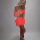 LIMITED EDITION HAND MADE AND DESIGNED IN HOUSE: Coral frilly Rara skirt top and sleeves three piece