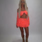 LIMITED EDITION HAND MADE AND DESIGNED IN HOUSE: Coral frilly Rara skirt top and sleeves three piece