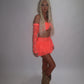 LIMITED EDITION HAND MADE AND DESIGNED IN HOUSE: Coral frilly Rara skirt top and sleeves three piece