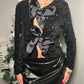 Black sequins bow blazer