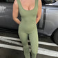 Khaki cut out back ruched push-up jumpsuit