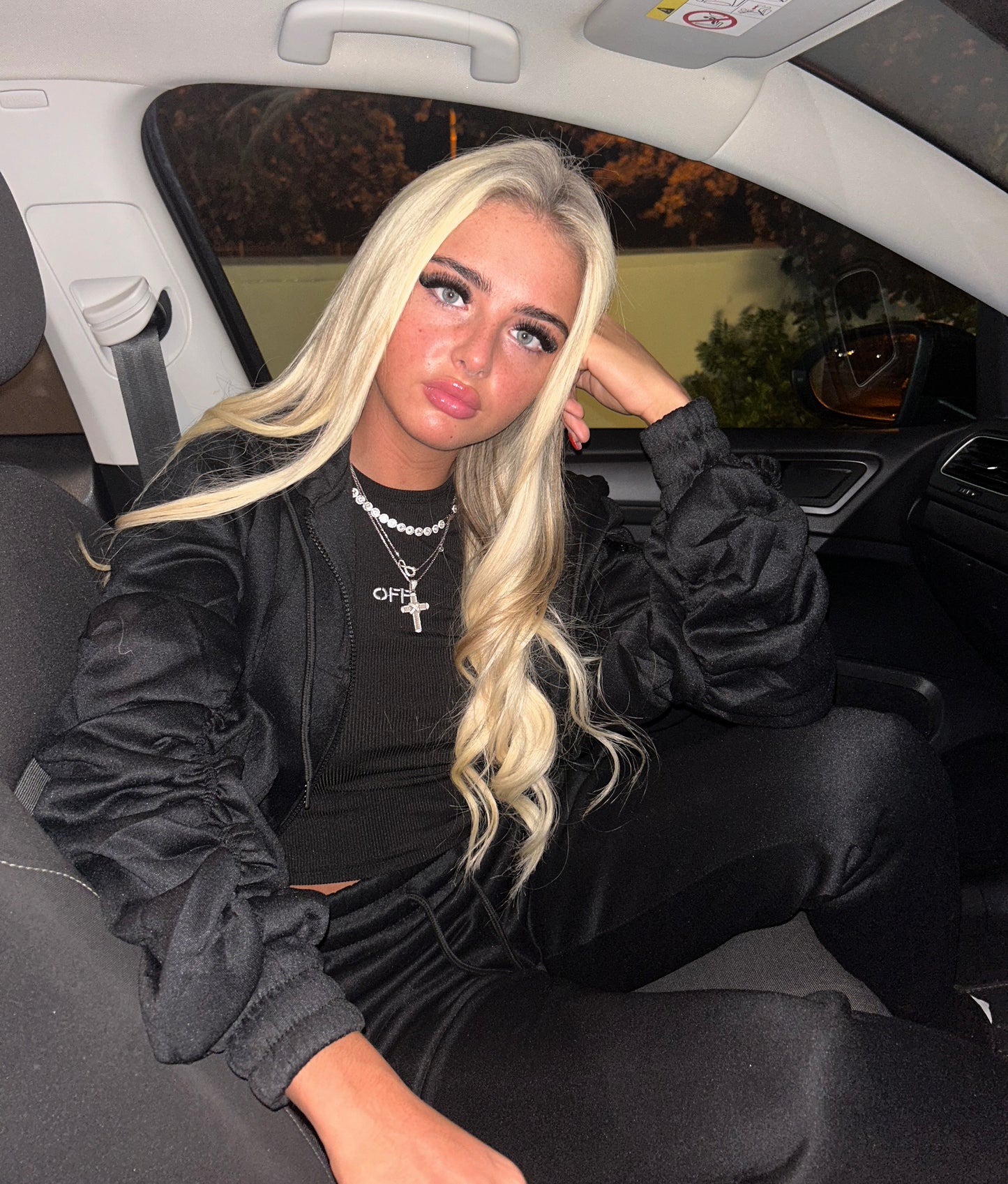 Black ruched sleeve tracksuit