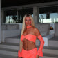 LIMITED EDITION HAND MADE AND DESIGNED IN HOUSE: Coral shorts, top, sleeves and neck choker 4 piece
