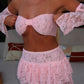 LIMITED EDITION HAND MADE AND DESIGNED IN HOUSE: Baby pink frilly Rara skirt top and sleeves three piece