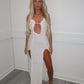 White frill hem split dress