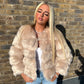 Luxury Cream Faux fur 3/4 length sleeve fur coat