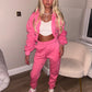 Pink ruched sleeve tracksuit