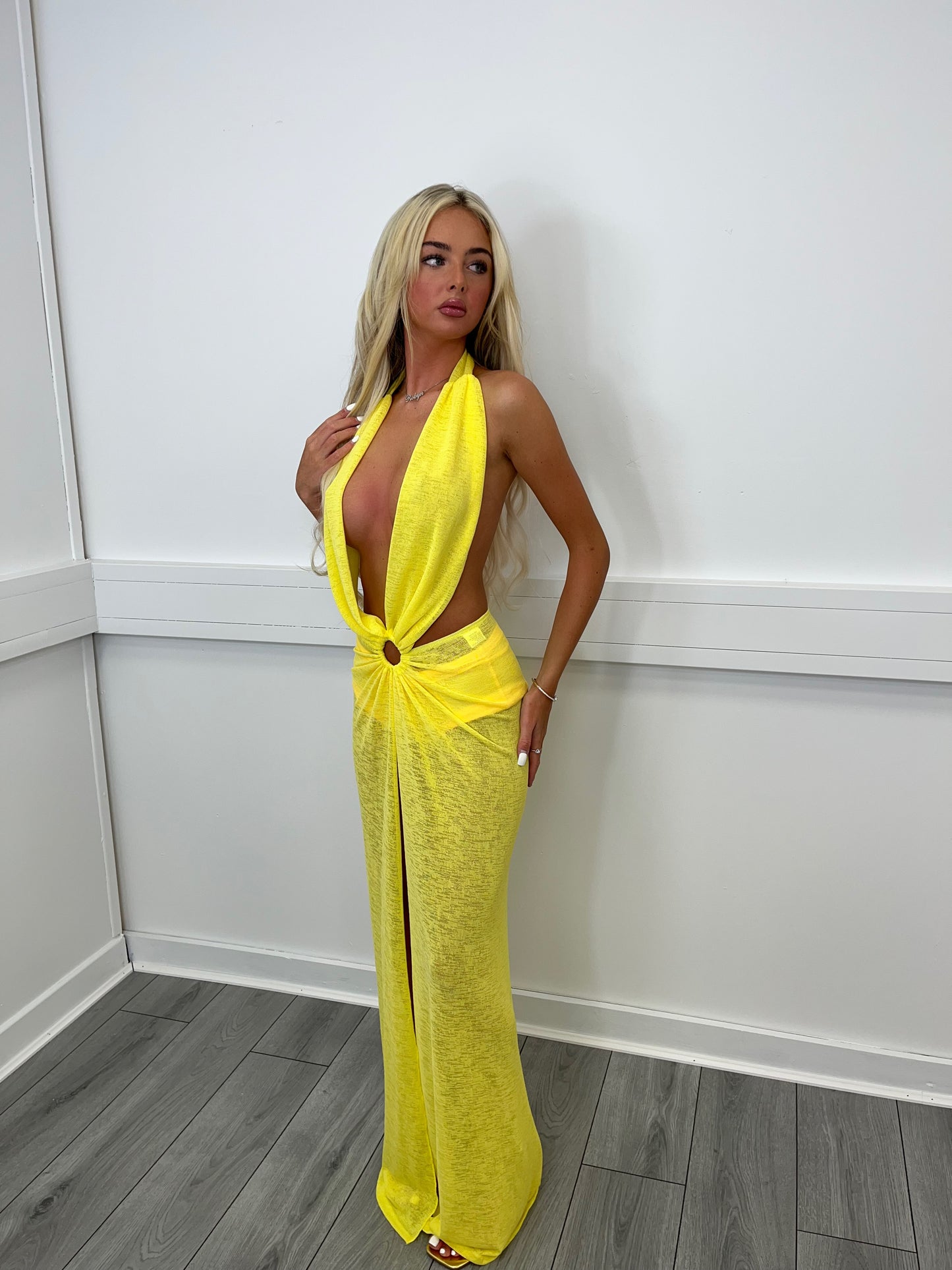 Yellow plunge dress