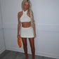 White halter neck knit skirt co ord